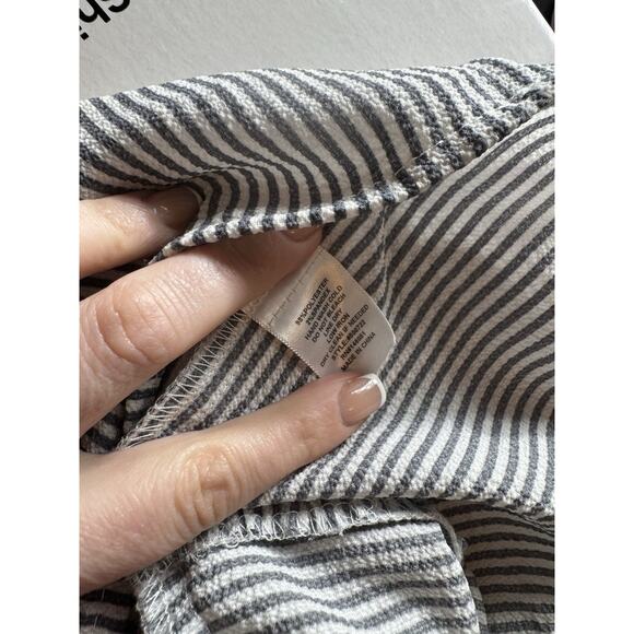 Monteau Los Angeles Dress Grey White Stripe Fit Flare Dress Small Cap Sleeve - Picture 2 of 8